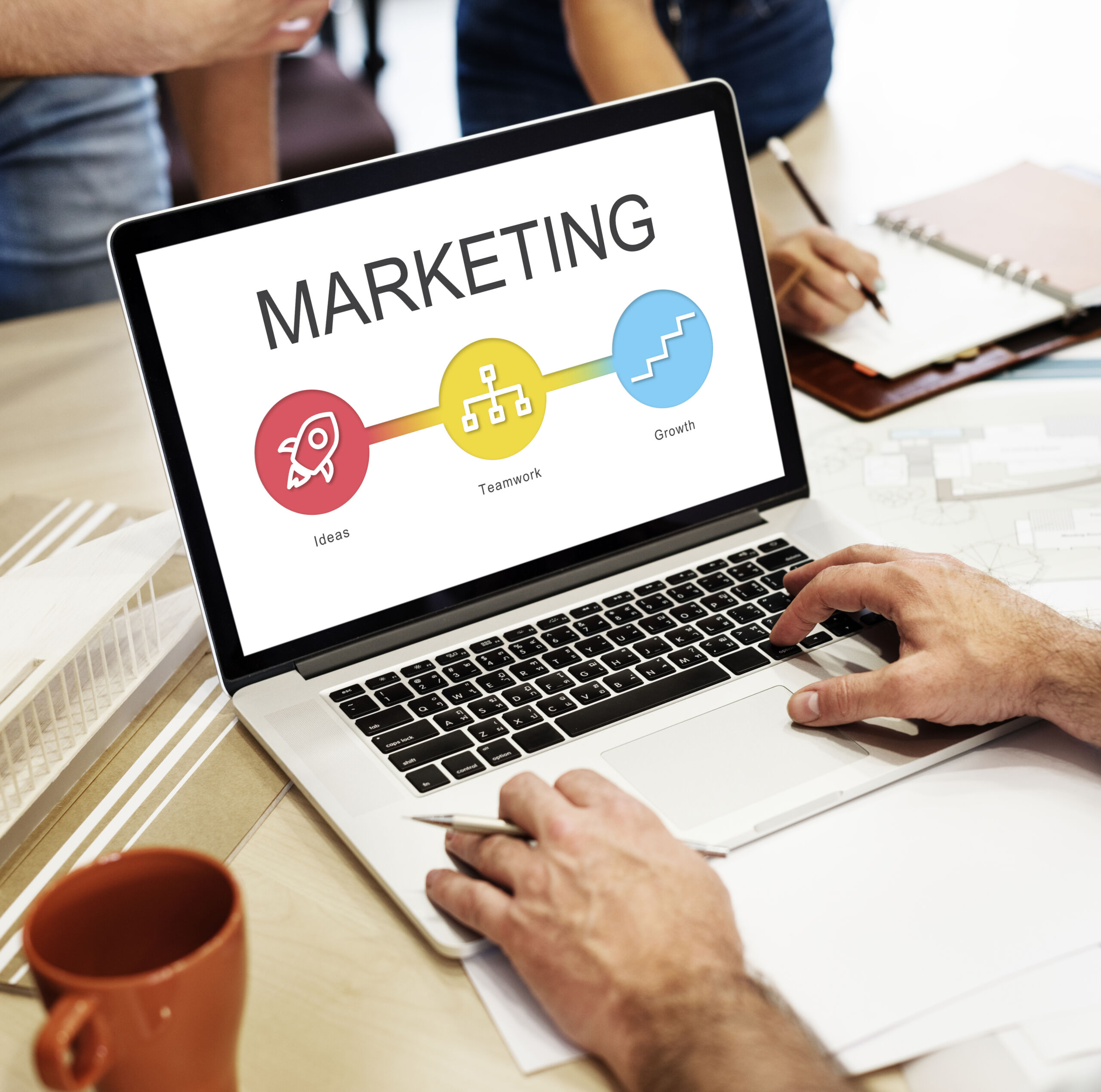 Business professionals reviewing a marketing and advertising strategy