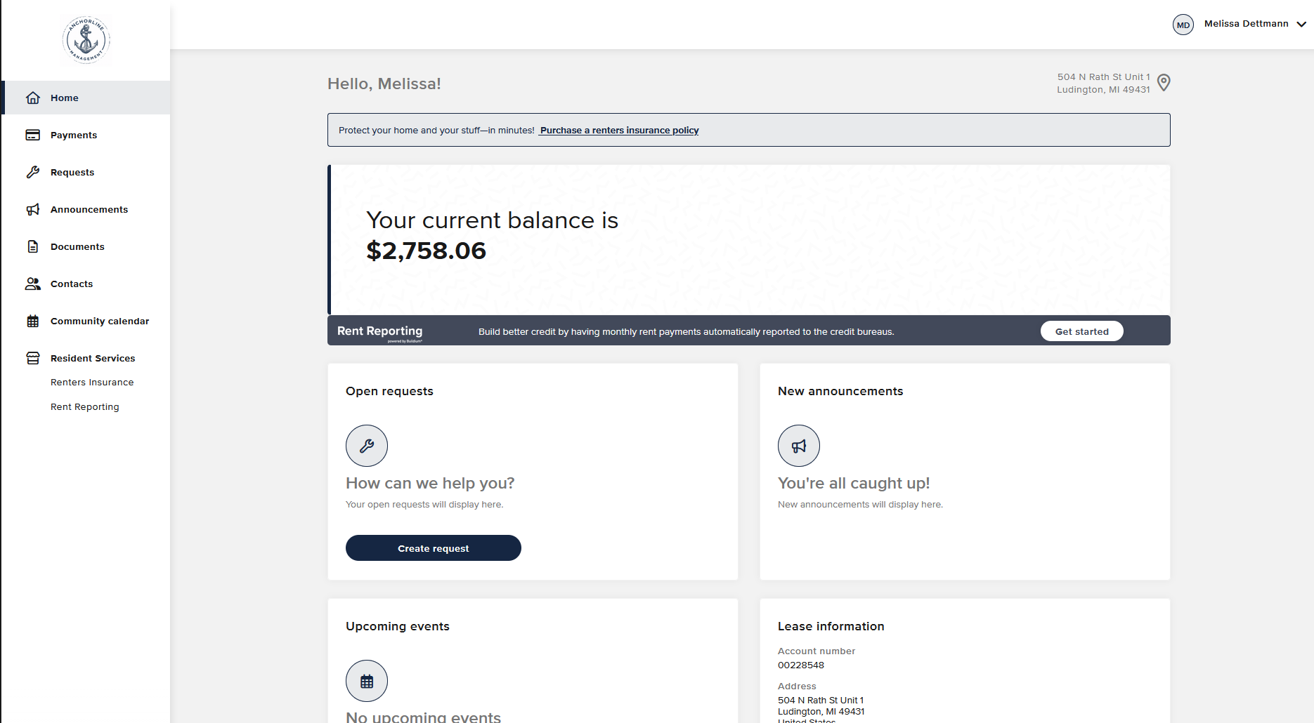 Online rent payment screen