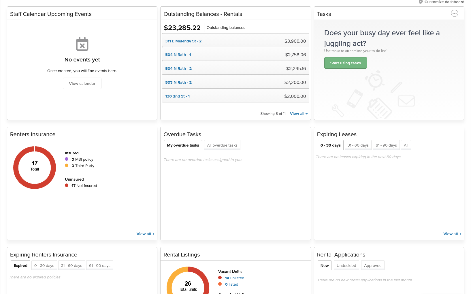 Tenant communication portal screen